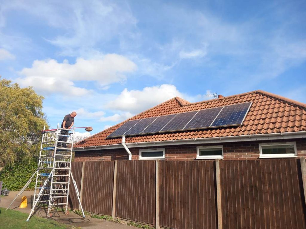 Solar panel cleaning from an access tower, Harwich